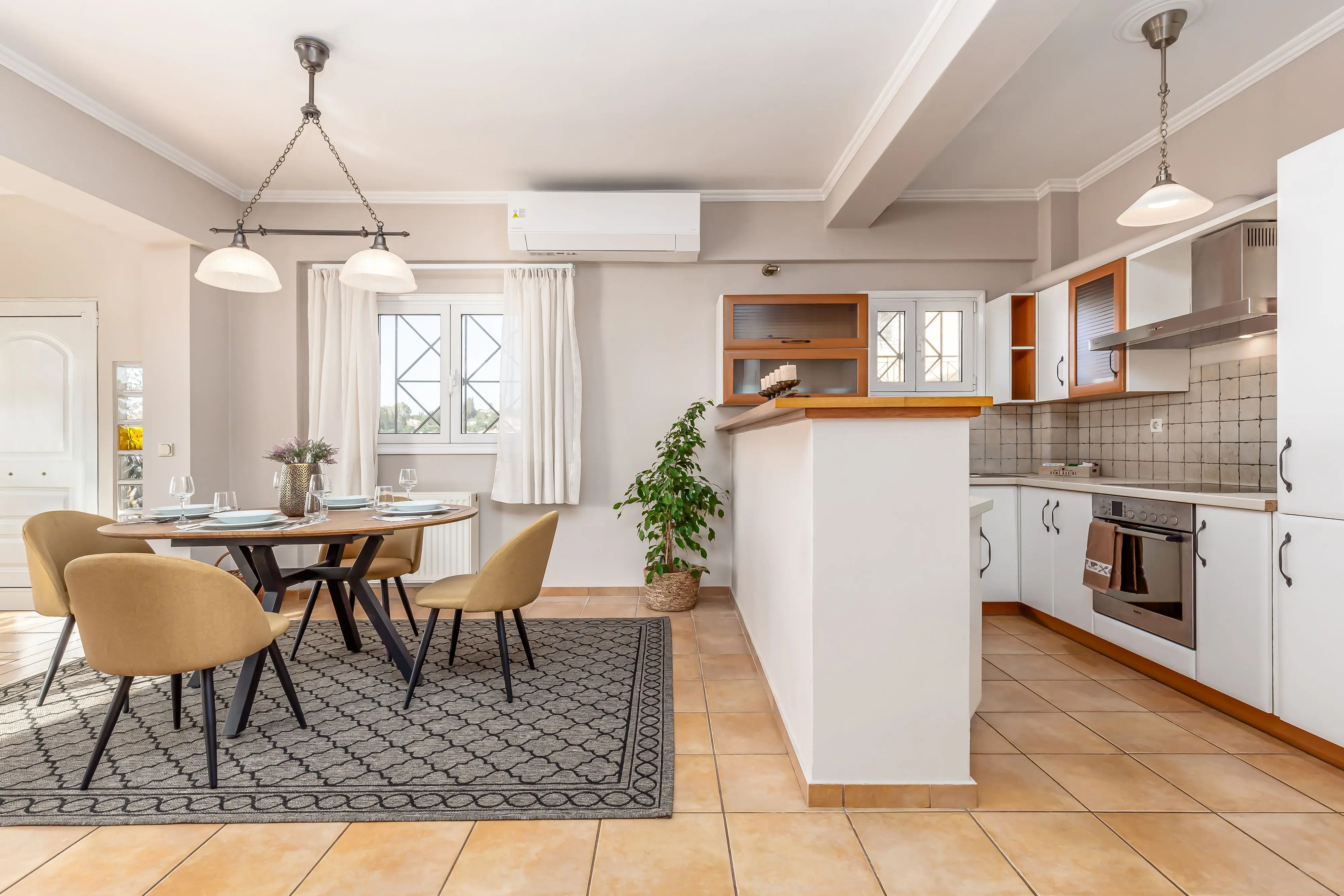 Open kitchen and dining area